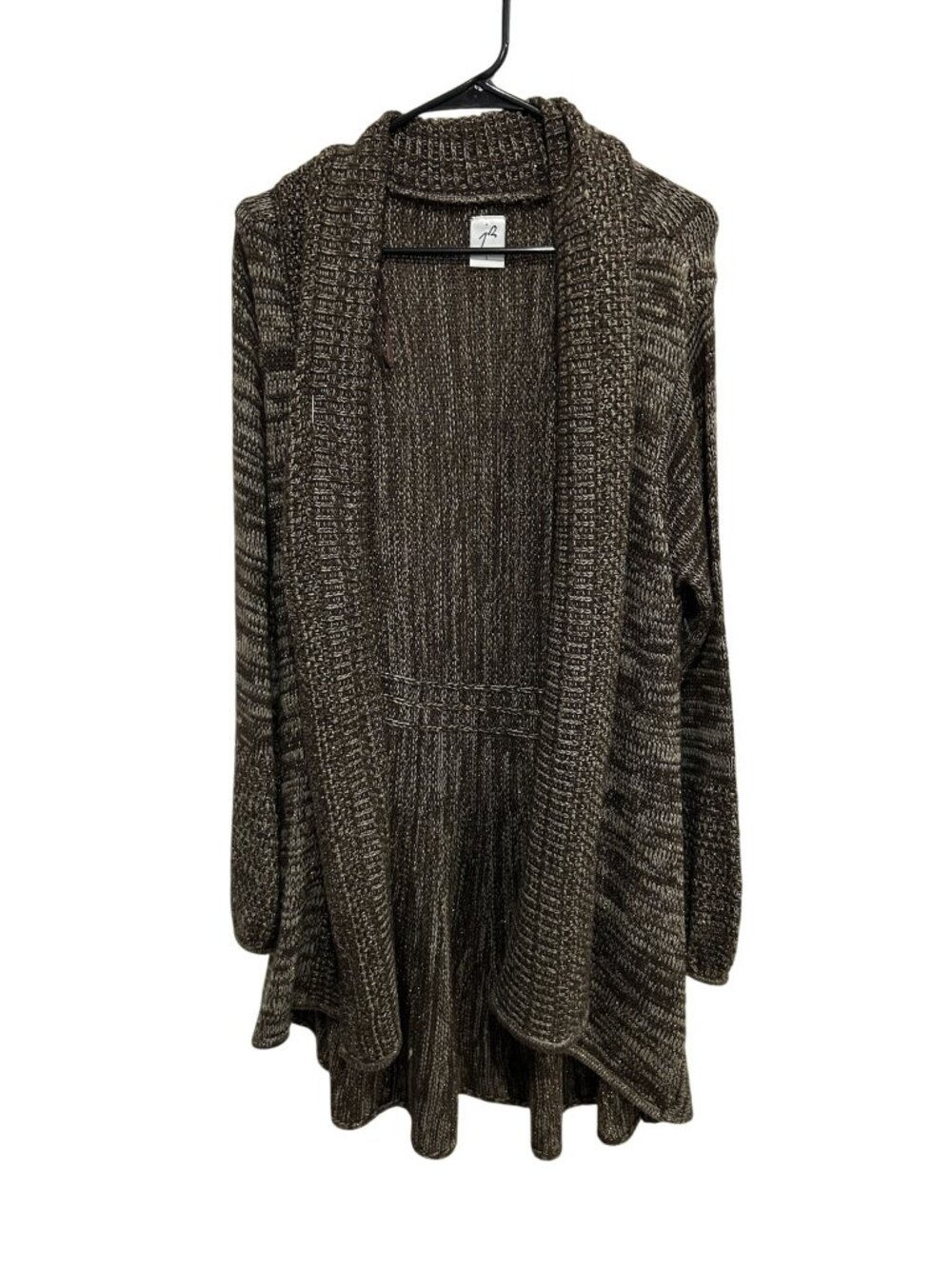 Jacqueline Riu Metallic Open Front Cardigan Sweater Brown Gold Sz Large Comfort